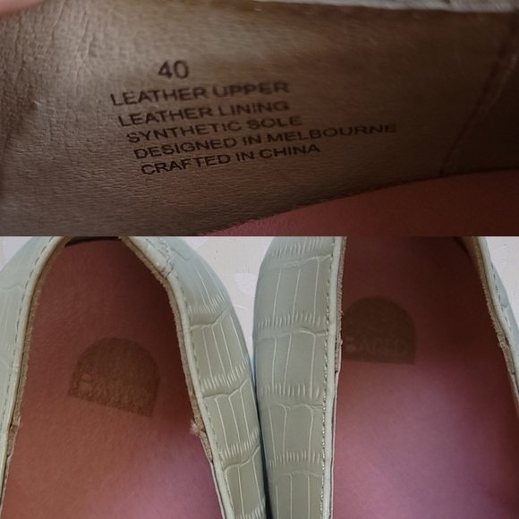 Bared Footwear Croc Embossed Leather Loafers Cream White Gold Buckle Size 40 - Picture 11 of 15